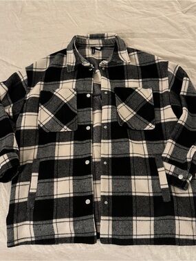 Divided Oversized Black and White Plaid Button-Up Shacket